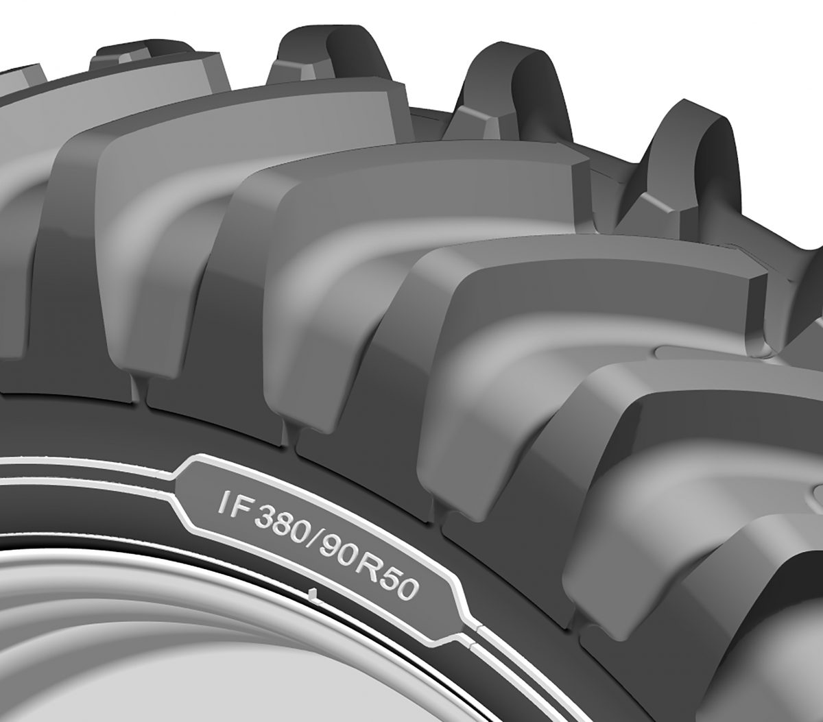 Produktillustrasjon av mønster og IF-merking på Michelin AGRIBIB ROW CROP
